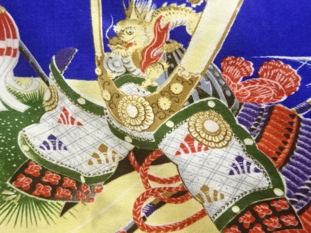 JAPANESE KIMONO / ANTIQUE MENS JUBAN / SILK / WAR HELMET & CRANES